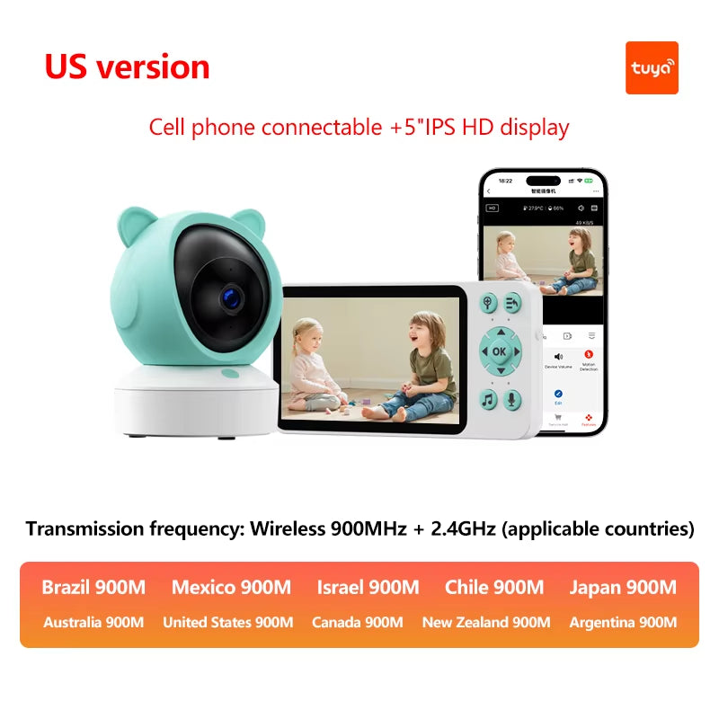 5 "Tuya Smart Wifi Remote Video Surveillance Intercom Sound Detection APP View Control Audio Video Baby Monitor Camera 1080P