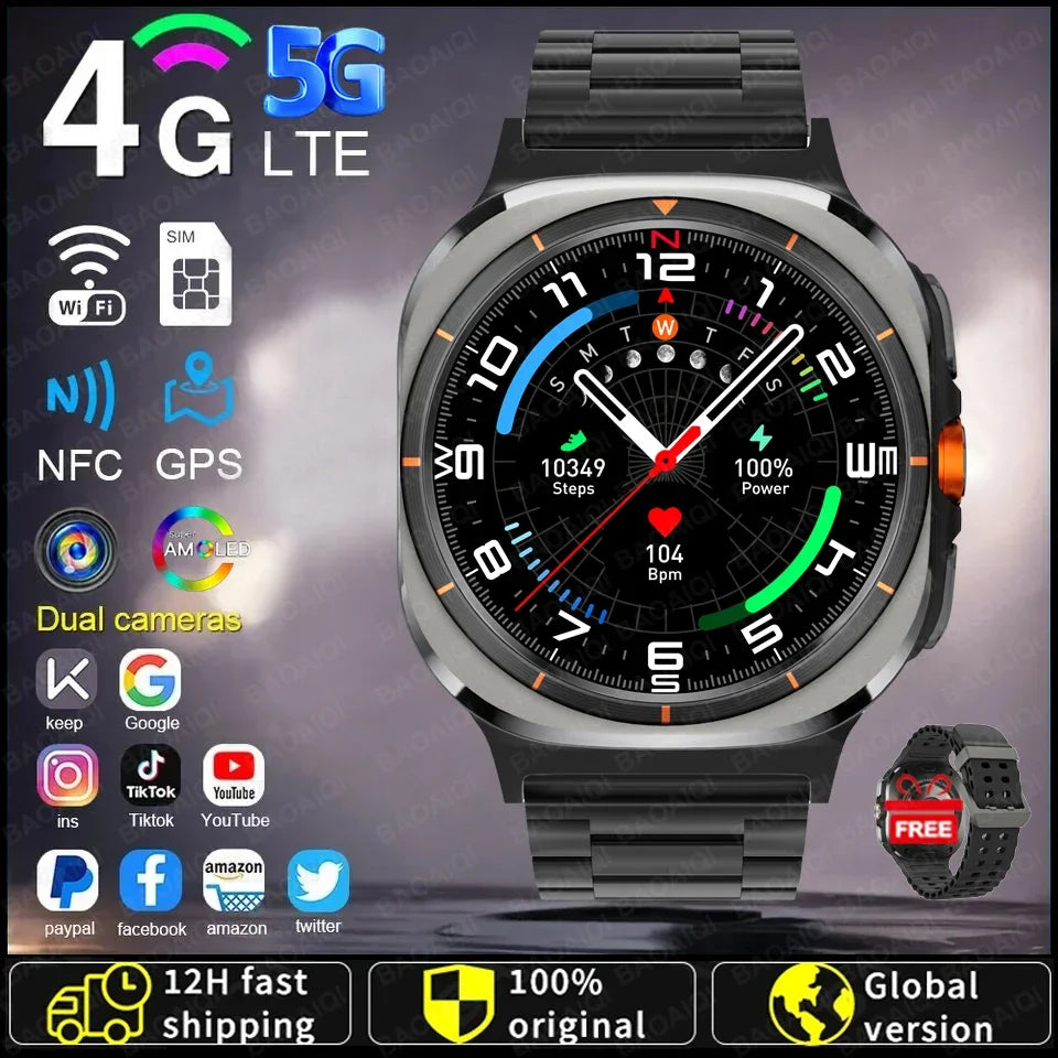 U8 Ultra AMOLED Android 9.0 Smart Watch Men 4G 5G SIM Card Wifi GPS Compass 32GB Smartwatch Rotating Camera Sports Watch 7 Ultra