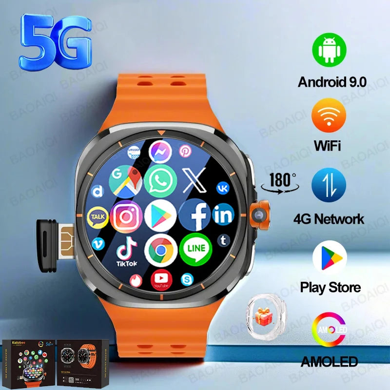 U8 Ultra AMOLED Android 9.0 Smart Watch Men 4G 5G SIM Card Wifi GPS Compass 32GB Smartwatch Rotating Camera Sports Watch 7 Ultra