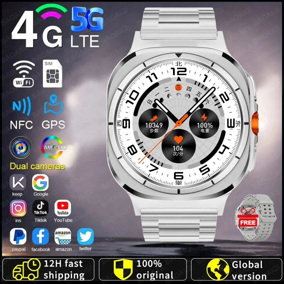 U8 Ultra AMOLED Android 9.0 Smart Watch Men 4G 5G SIM Card Wifi GPS Compass 32GB Smartwatch Rotating Camera Sports Watch 7 Ultra