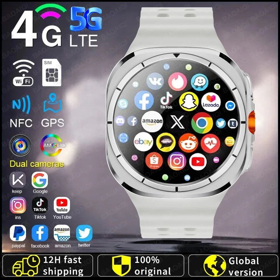 U8 Ultra AMOLED Android 9.0 Smart Watch Men 4G 5G SIM Card Wifi GPS Compass 32GB Smartwatch Rotating Camera Sports Watch 7 Ultra