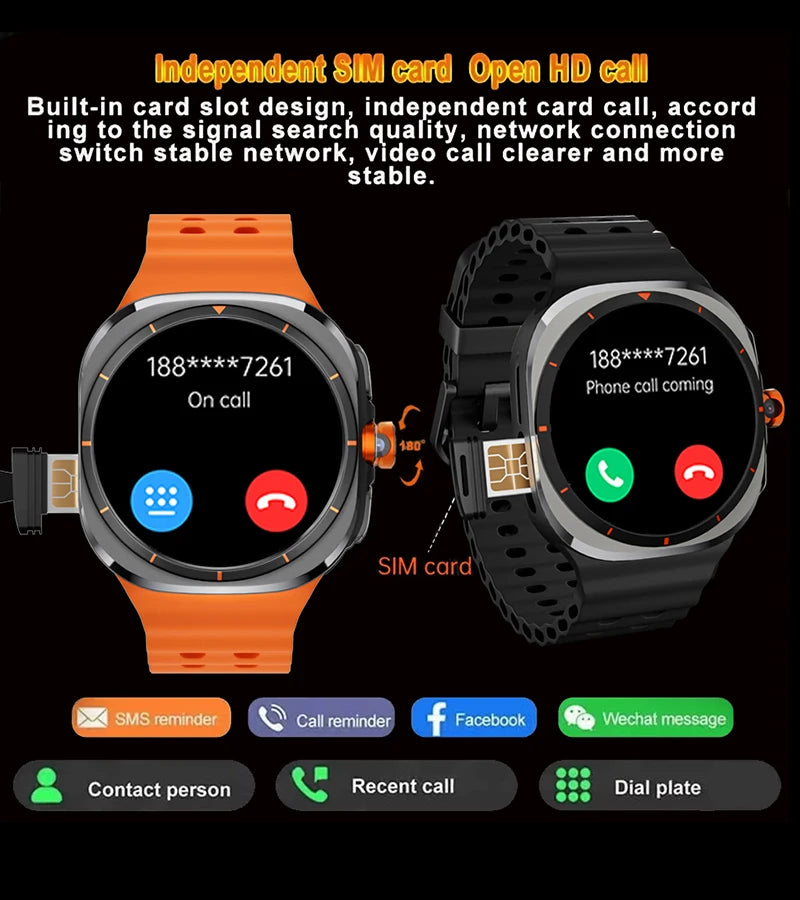 U8 Ultra AMOLED Android 9.0 Smart Watch Men 4G 5G SIM Card Wifi GPS Compass 32GB Smartwatch Rotating Camera Sports Watch 7 Ultra