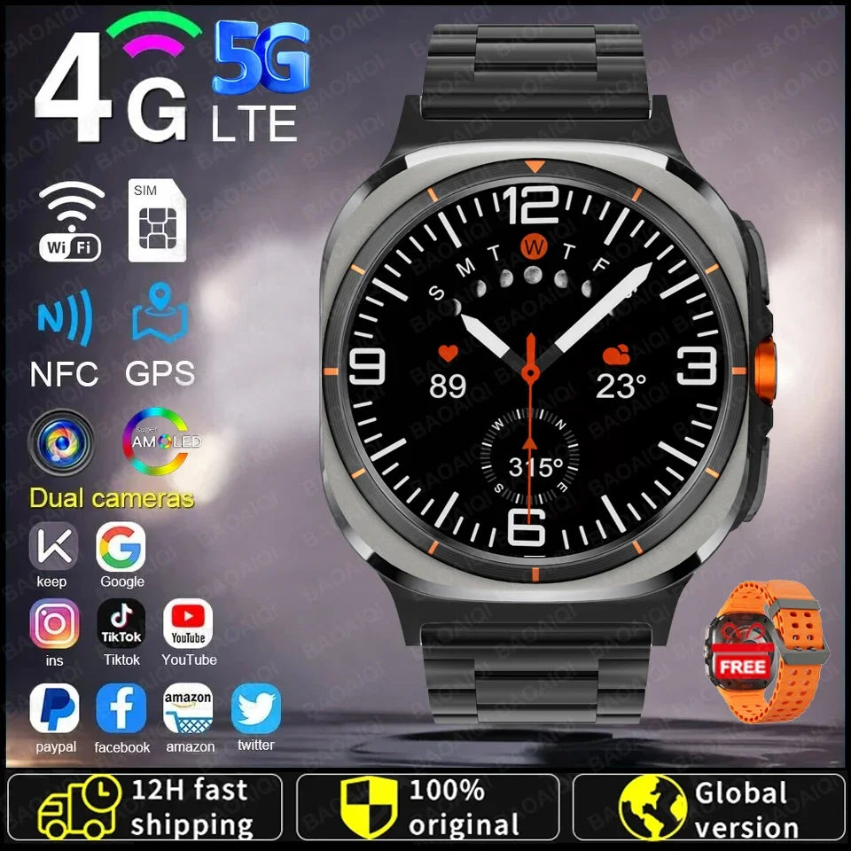 U8 Ultra AMOLED Android 9.0 Smart Watch Men 4G 5G SIM Card Wifi GPS Compass 32GB Smartwatch Rotating Camera Sports Watch 7 Ultra