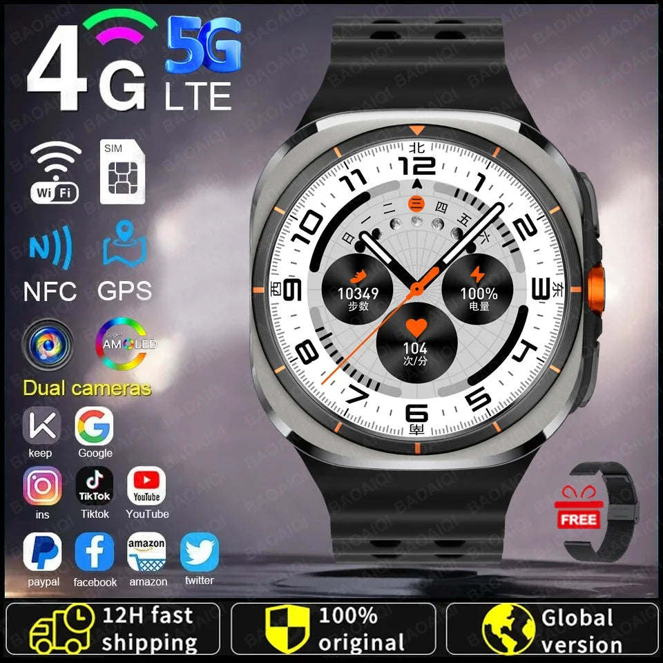 U8 Ultra AMOLED Android 9.0 Smart Watch Men 4G 5G SIM Card Wifi GPS Compass 32GB Smartwatch Rotating Camera Sports Watch 7 Ultra