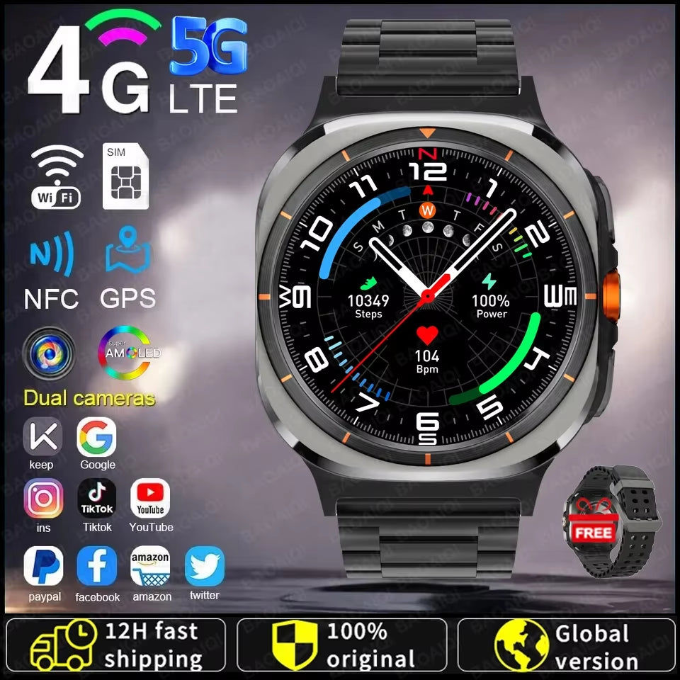 U8 Ultra AMOLED Android 9.0 Smart Watch Men 4G 5G SIM Card Wifi GPS Compass 32GB Smartwatch Rotating Camera Sports Watch 7 Ultra